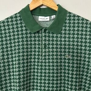 Lacoste Polo Shirt Mens 3XL Green Houndstooth Print Linen Blend Regular Fit